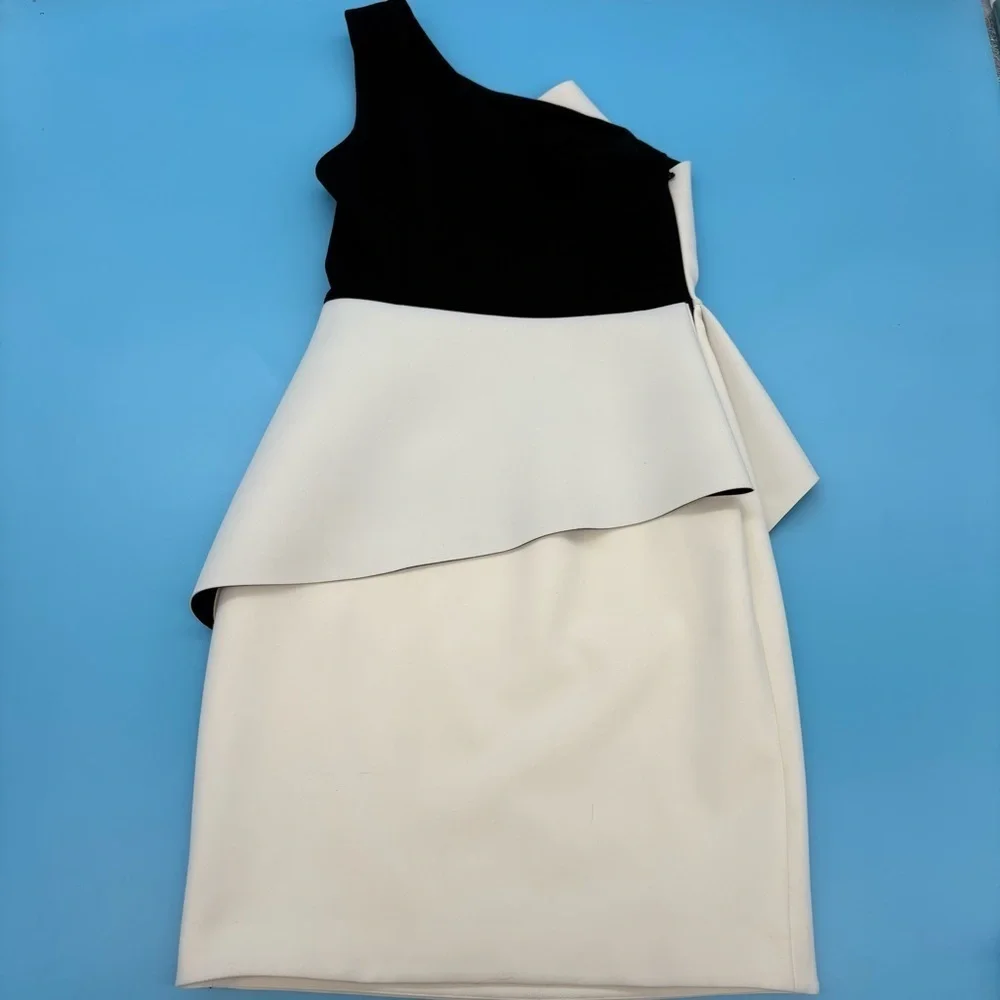 Halston Heritage Monochrome Asymmetrical Dress Black and White Size 0